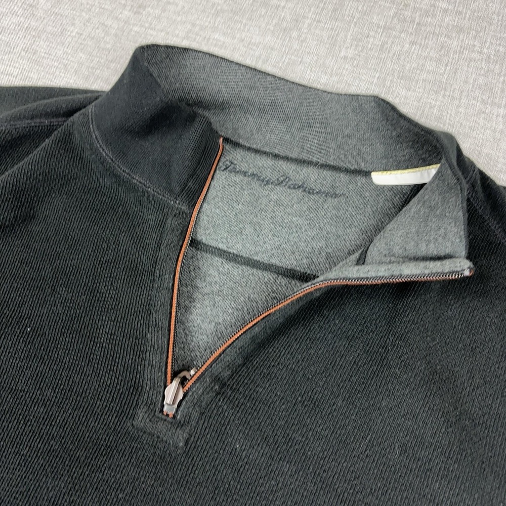 Tommy Bahama Sweater Mens XL Black 1/4 Zip Mock Neck Fleece Pullover Marlin - Picture 2 of 10